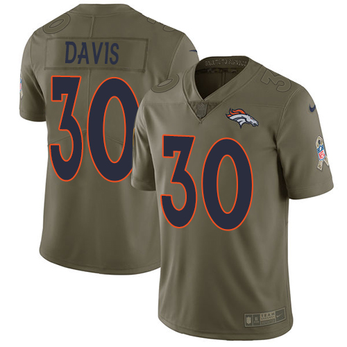 Nike Broncos #30 Terrell Davis Olive Men's Stitched NFL Limited Salute to Service Jersey - Click Image to Close